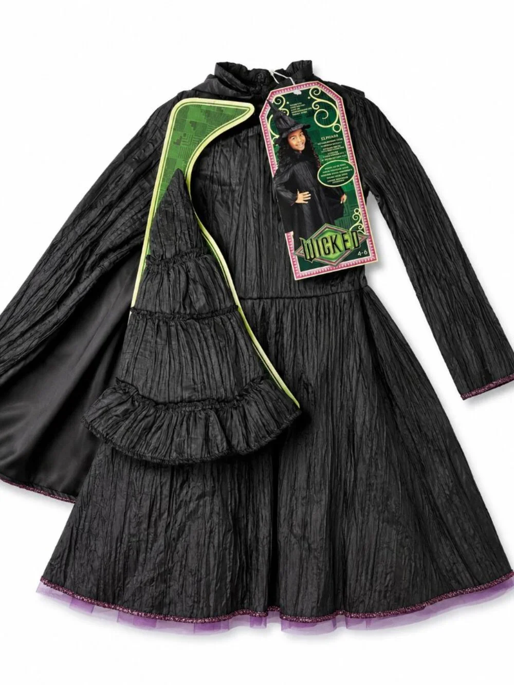 Universal Wicked Deluxe Elphaba Costume Girls 4-6X Dress Cape Hat Halloween